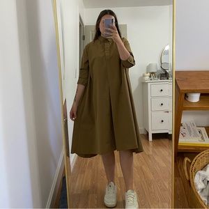 Uniqlo cotton midi shirt dress, Korean style oversized dress